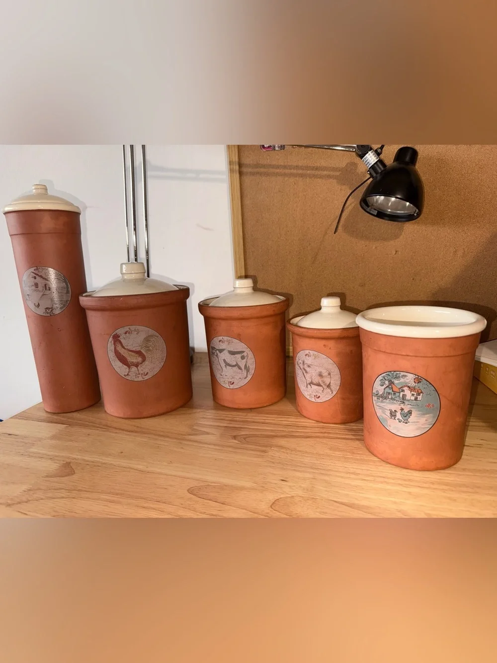 Terracotta Brown Ceramic Kitchen Canister Set with Cream Lids